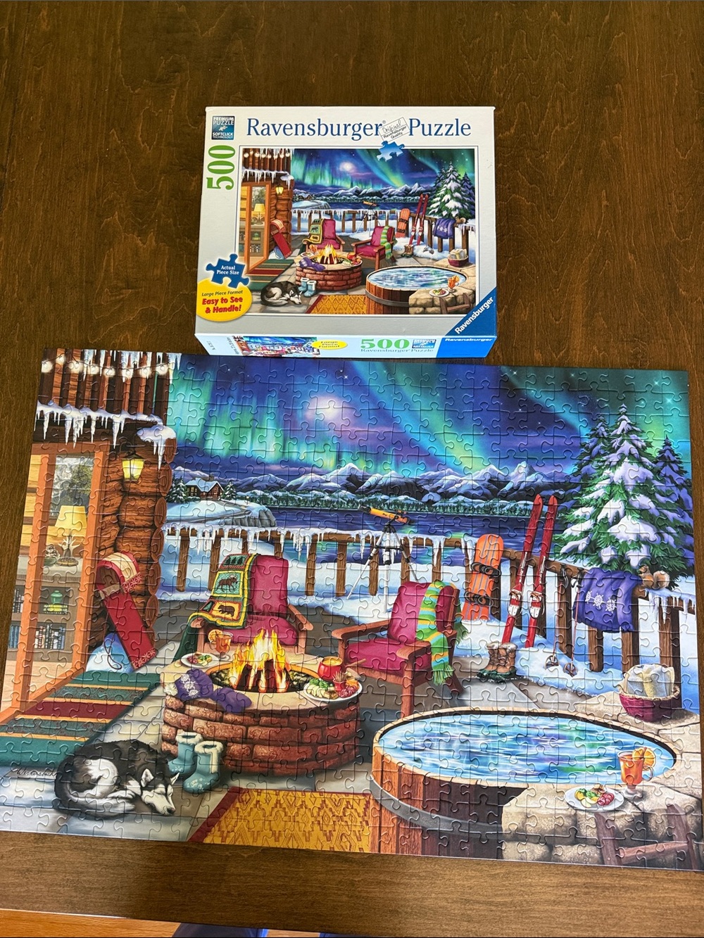 Ravensburger Northern Lights Winter Lodge Puzzle - Blue, Green, Purple, Red